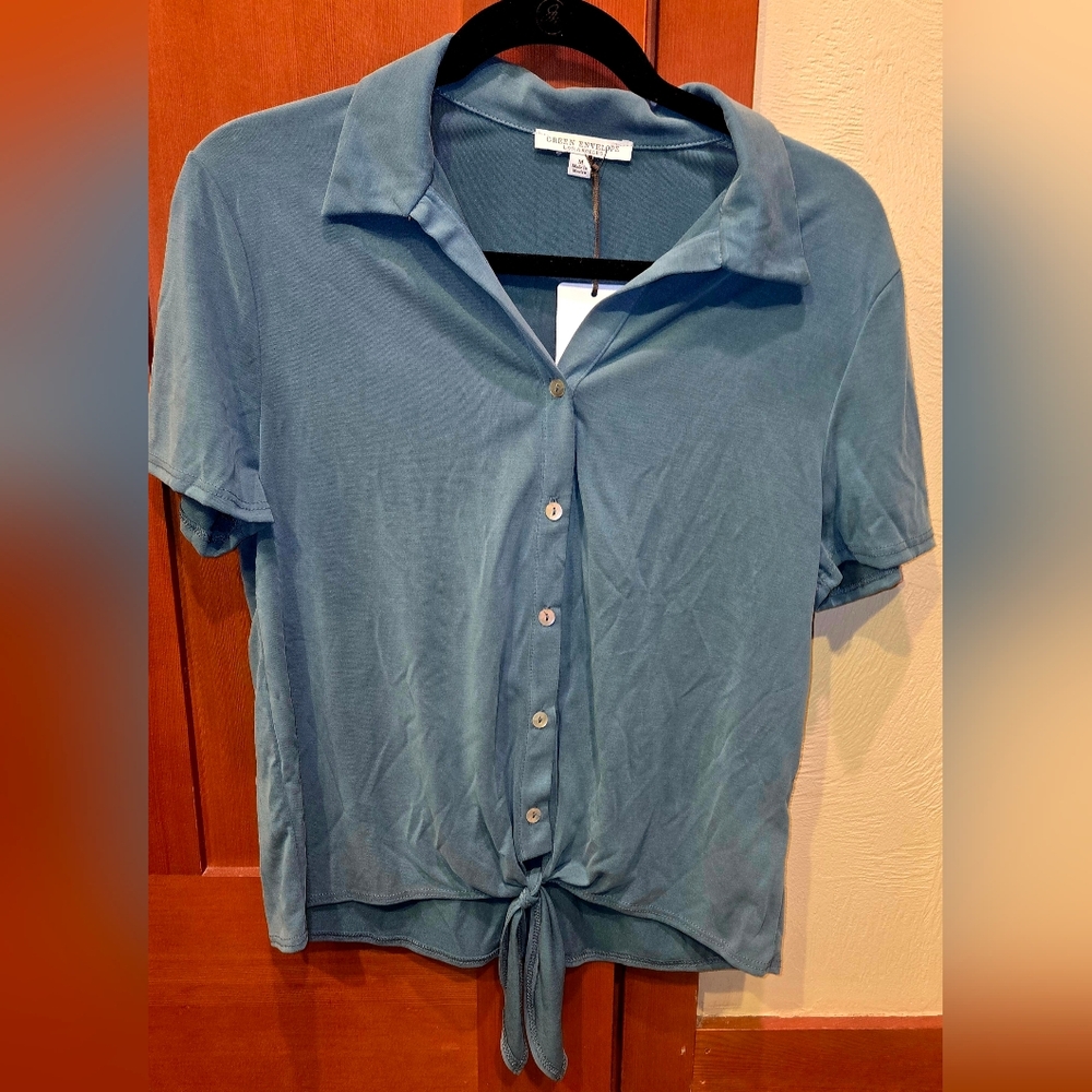 Women's Blue Button-Up Top